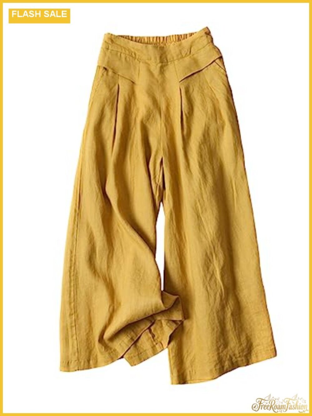 Linen Cropped Wide Leg Palazzo Culottes Pants Womens High Waist Lounge